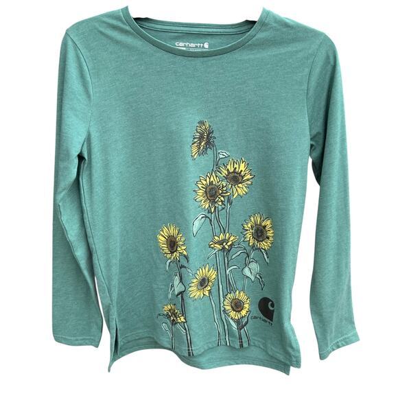 CARHARTT Sunflowers girls green long sleeve tee NWT SZ 12 - Picture 1 of 4